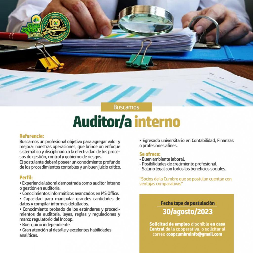 La Cooperativa Cumbre llama a concurso para contratar: